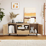 Tangkula Boho TV Stand for 60 Inch TV Entertainment Center with Cabinets and Storage Shelf