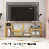 Tangkula Gold TV Stand for TVs up to 65”, 58” TV Console Table with Tempered Glass Shelves & Golden Metal Frame