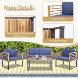 Tangkula 4 Piece Patio Chair Set, Acacia Wood Chair Set w/ 2 Chairs, 1 Loveseat & 1 Coffee Table