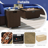 Tangkula 12 Pieces Patio Wicker Sectional Sofa Set with 40,000 BTU Propane Fire Pit Table & Tank Holder