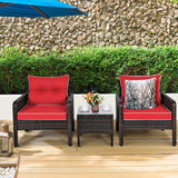Tangkula 3 Pieces Patio Furniture Set Outdoor Rattan Wicker Coffee Table & Chairs Set
