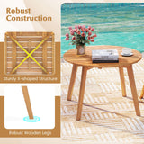 Tangkula 24.5 Inch Outdoor Acacia Wood Round Accent Bistro Patio Table with Slatted Tabletop