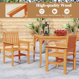 Tangkula Outdoor Wooden Dining Chairs with Inclined Backrests and Slatted Seats