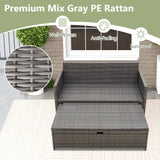 Tangkula Outdoor Rattan Daybed, Wicker Loveseat & 31 Gallon Storage Ottoman w/Soft Cushions