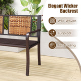 Tangkula Patio Garden Bench with Wicker Backrest