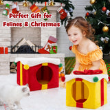 Tangkula 2 Gift Box Shaped Cute Christmas Cat House with Bow