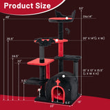 Tangkula Gothic Cat Tree, 53 Inch Black Cat Tower with Coffin Cat Bed, Spider Pompom & Spring Balls