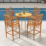 Tangkula Patio Teak Wood Bar Stool, Outdoor Counter Height Chair w/Ergonomic Backrest, Armrests & Footrest