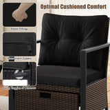 Tangkula 5 Piece Outdoor Furniture Set, Rattan Chairs & Ottomans w/Round Glass Topped Coffee Table