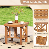 Tangkula Outdoor Side Table with Slatted Tabletop & Storage Shelf