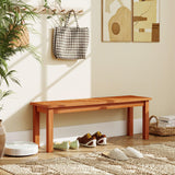 Tangkula Outdoor Wood Bench 2-Person Backless Patio Garden Bench with Slatted Seat