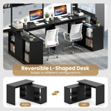 Tangkula L-Shaped 48" Reversible Corner Writing Desk with 2-Way Cabinet & 4 Storage Compartments