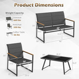 Tangkula Outdoor Metal Conversation Set with Padded Fabric Seat & Wood-Plastic Armrests