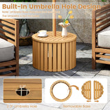 Tangkula 2-in-1 Outdoor Side Table with Storage Acacia Wood Slatted Coffee Table Square and Round Slatted End Storage Box