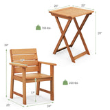 Tangkula Outdoor Wood Bistro Set, 2 Hardwood Chairs & Folding Bistro Table Set, Slatted Seat & Tabletop