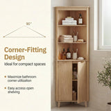 Tangkula 68" Tall 6-Tier Bathroom Corner Cabinet with Fluted Doors