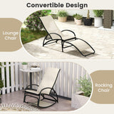 Tangkula Rocking Chair Outdoor, 2-in-1 Convertible Lounge Chair with 4-Level Adjustable Backrest