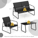 Tangkula 4 Pieces Patio Furniture Set, Outdoor Conversation Set with Tempered Glass Coffee Table