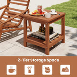 Tangkula Outdoor Side Table with Slatted Tabletop & Storage Shelf
