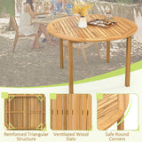 Tangkula 5 Pieces Outdoor Wood Dining Set- 44” Patio Acacia Round Table and Metal Cushioned Chairs