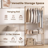 Tangkula Solid Wood Clothes Rack for Hanging Clothes with Hanging Rod & 2 Open Shelves