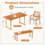 Tangkula 6 Pieces Outdoor Acacia Wood Dining Set with Umbrella Hole and 4 Cushioned Chairs and Bench