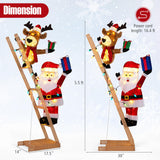 Tangkula 5.5 FT Lighted Reindeer & Santa Claus on Ladder