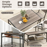 Tangkula Dining Table Set for 4, Kitchen Table with Bench and Chairs, Additonal Storage Rack