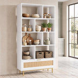 Tangkula Freestanding 6-Tier Wooden Bookshelf with Rattan Drawer