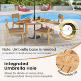 Tangkula 5 Pieces Outdoor Acacia Table and Chairs with Umbrella Hole and Soft Cushions