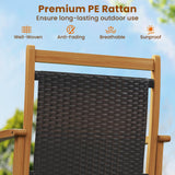Tangkula Patio Rattan Glider Chair with Acacia Wood Frame & Wicker Seat Back