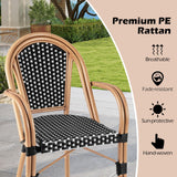 Tangkula Outdoor French Bistro Chairs Set of 2/4, Hand-Woven PE Wicker Patio Chairs with Armrests