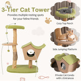 Tangkula Cat Tree, Solid Wood Cat Tower with Jute Scratching Post, Cat Condo, Perch, Jingling Ball