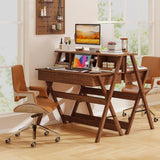 Tangkula Mid Century Desk with 3 Storage Drawers