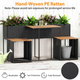 Tangkula PE Rattan Garden Planter Table with Built-in Chairs and Storage Space