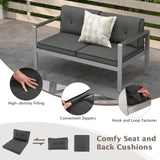 Tangkula Patio Aluminum Loveseat Sofa, Contemporary 2-Person Sofa Chair with WPC Armrests