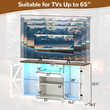 Tangkula Farmhouse TV Stand for TV up to 65 Inch, 58”L Tall Media Entertainment Center with 20 Color Led Lights