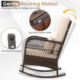 Tangkula 3 Piece Patio Rocker Set, Patiojoy Outdoor Wicker Rocking Chairs w/Double-Layer Coffee Table
