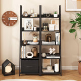 Tangkula 5-Tier Narrow Ladder Bookshelf with Fabric Drawer (1/2)