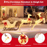Tangkula 3-Piece Christmas Lighted Reindeer & Sleigh Set