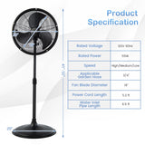 Outdoor Misting Fan, 20-Inch Pedestal Fan with Adjustable Height, 3 Speeds