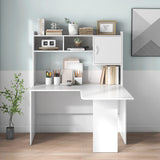 Tangkula L-Shaped Desk with Storage Hutch, Corner Computer Desk with Shelves & Cabinet, White