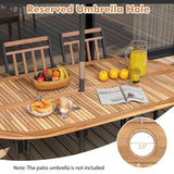 Tangkula 9 Pieces Outdoor Dining Set, Patio Furniture Set with Acacia Wood Top & Umbrella Hole, Metal Frame