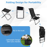 Tangkula Folding Patio Chairs, Set of 2 Outdoor Dining Chairs & Ottomans, Lawn Chairs with 7-Level Adjustable Backrest