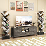 Tangkula Tree-Shaped Bookshelf with Folding Fabric Drawer