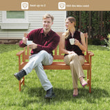 Tangkula Patio Wood Bench with Inclined Backrest