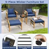 Tangkula 5 Piece Patio Furniture Set, Patiojoy Wicker Chair Set with Coffee Table & 2 Ottomans (Navy)