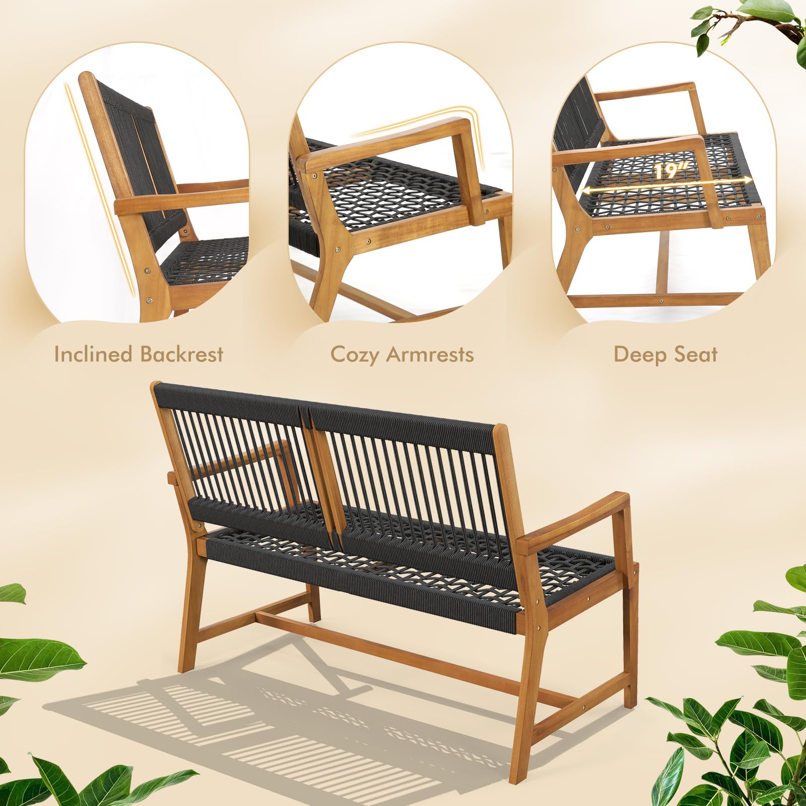 Tangkula Outdoor Acacia Wood Bench