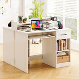 Tangkula White Desk with Drawer & Keyboard Tray