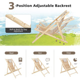 Tangkula Wood Sling Chair Outdoor, Patio Deck Chair with Detachable Headrest & 3-Level Adjustable Backrest